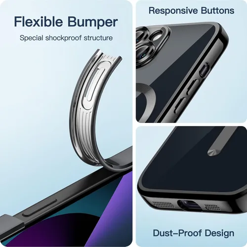 Vista 6 de JETech Funda transparente suave para iPhone 13 de 6.1 pulgadas, protección completa para lente de cámara, compatible con carga inalámbrica MagSafe