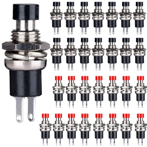 Vista 8 de Clyxgs Interruptor de botón momentáneo, SPST Interruptor NC cerrado normal de 2 pines Mini Micro 1A 250V AC Negro+Tapa Roja 30 PCS