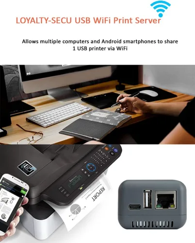 Vista 5 de Servidor de impresión USB WiFi, servidor de impresión de red inalámbrica con puerto RJ45, convierte la impresora USB en impresora de red