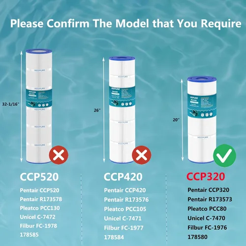 Vista 2 de Cartuchos de filtro de piscina CCP320 compatibles con PCC80, C-7470, PCC80-PAK4, FC-1976, Clean&Clear Plus 320, R173573, 178580, 817-0081, 4 x 80