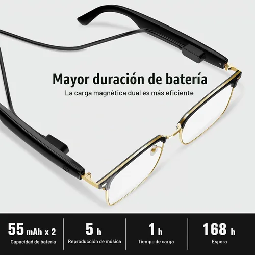 Vista 7 de Gafas inteligentes, gafas con filtro de luz azul, gafas de sol Bluetooth, lente fotocrómica, micrófono y altavoz integrados (GS13-dorado+marco negro)