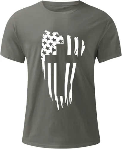 Vista 4 de Camiseta patriótica para hombre con la bandera de Estados Unidos con la fe de Jesús y la cruz del 4 de julio, cuello redondo, camisas de manga corta