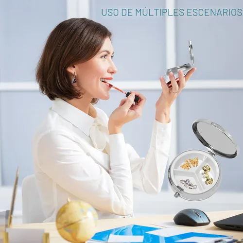 Vista 5 de Pastillero pequeño con 3 compartimentos, portátil para bolsillo o bolso, organizador de pastillas, soporte para guardar vitaminas, medicamentos