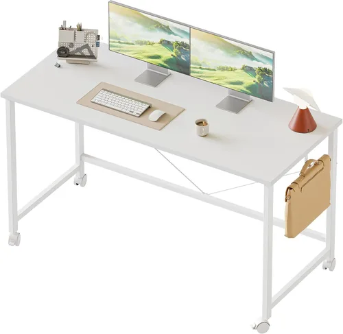 Vista 14 de Mericonia Escritorio de computadora, escritorio de juegos para espacios pequeños, mesa moderna de estilo simple para oficina en casa, mesa de Negro