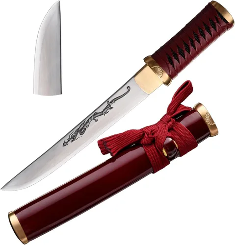 Vista 8 de Cuchillo de acero al manganeso 1065 hecho a mano con accesorios de cobre