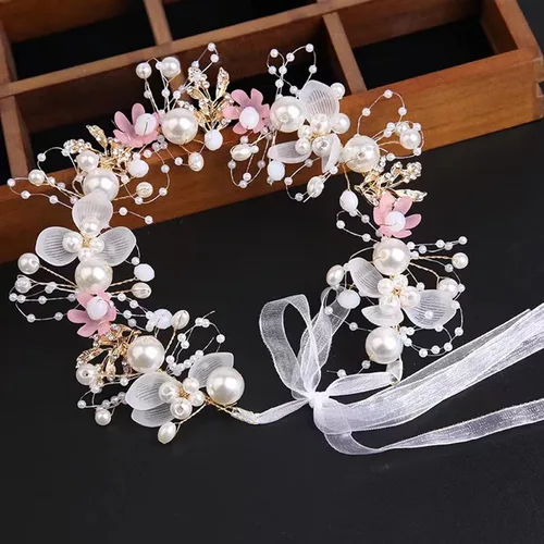 Vista 13 de Accesorios para el cabello de boda para niños, diadema de princesa, diadema de flores blancas, perla para niñas, linda banda para el pelo de boda