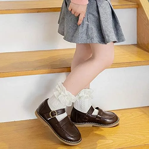 Vista 4 de 5 pares de calcetines de algodón con volantes de encaje para niñas y niños pequeños