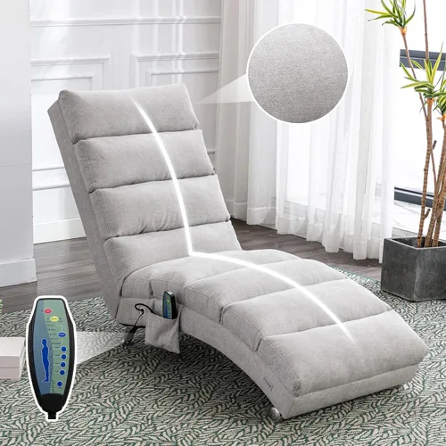 Vista 3 de Sillón de masaje, sofá reclinable eléctrico de lino con control remoto, silla tapizada con función de masaje y calor lumbar para oficina o sala