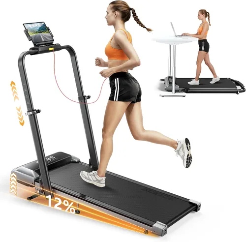 Vista 9 de Acezoe Walking Pad with 12% Incline & Height-Adjustable Handlebar, 5-in-1 Foldable Treadmill for Home & Office, Portable Under Desk Treadmill with