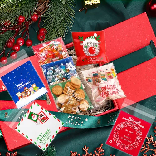 Vista 4 de FEBSNOW 450 bolsas de dulces de Navidad, bolsas autoadhesivas de celofán, bolsas de plástico para galletas para Navidad, fiestas, regalos