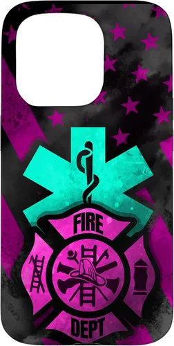 Vista 14 de EMT EMS Firefighter Pink Turquoise Fire Rescue American Flag Case for iPhone 16
