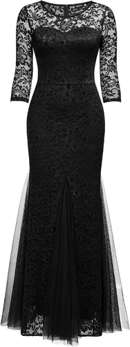 Vista 5 de Miusol Vestido largo formal de noche de sirena con encaje floral elegante y manga 23 para mujer