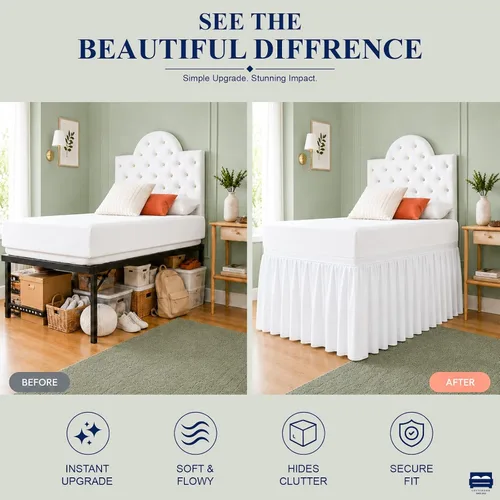 Vista 4 de Falda de Cama para Dormitorio Cottingon, 100% Microfibra, Blanca, Individual XL - 76 cm de Caída