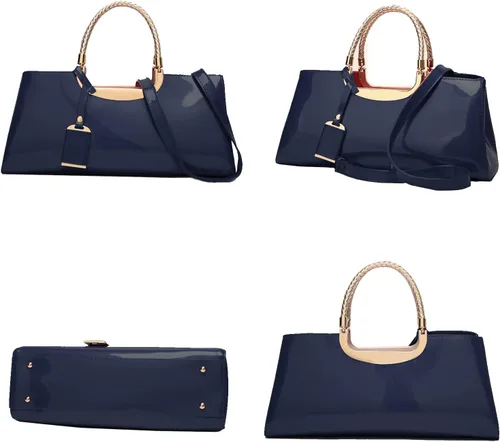 Vista 3 de jessie Bolso de hombro estructurado de piel de charol para mujer, bolsa cruzada con asa superior