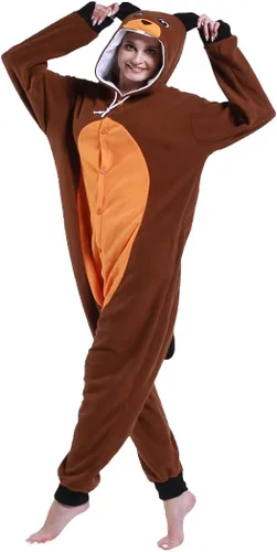 Vista 3 de dressfan Animal Brown Beaver Onesie Cosplay Disfraz Navidad Halloween Pijamas para Adultos Unisex Adolescentes Niños