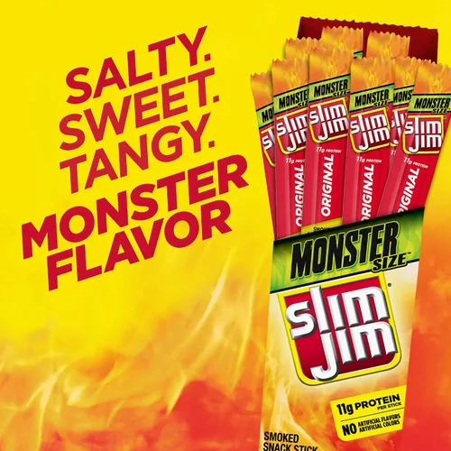 Vista 5 de Slim Jim Monster Smoked Jerky Sticks, sabor original, 1.94 onzas, 18