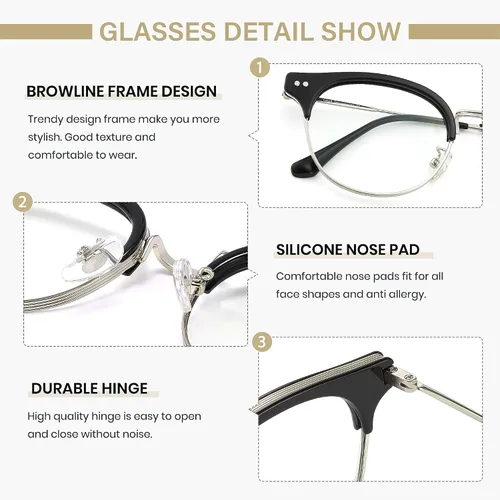 Vista 6 de Cyxus Cat Eye 99% Blue Light Blocking Glasses for Women, TR90 and Metal Retro Round Frame Computer Use Eyeglasses 8019
