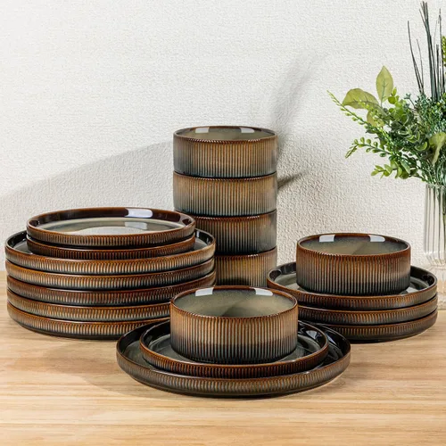 Vista 22 de TheTerra Juego de vajilla de cerámica para 4, juego de 12 platos y cuencos ligeros de porcelana, resistente a los arañazos, apto para horno