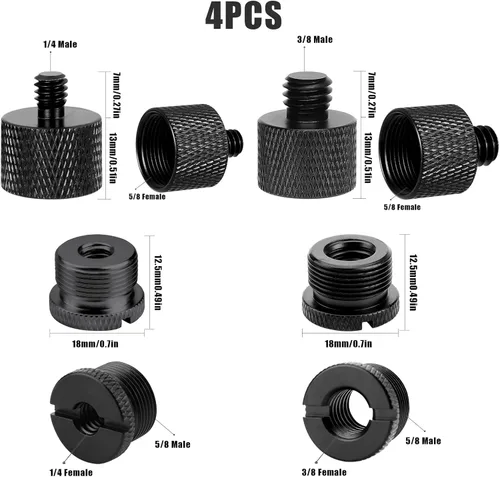 Vista 2 de AIEX 8 adaptadores de micro rosca, adaptador de rosca de soporte de micrófono, 5/8 hembra a 3/8 macho, 3/8 hembra a 5/8 macho, 5/8 hembra a 1/4