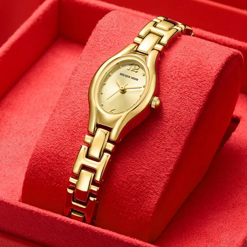 Vista 5 de GOLDEN HOUR Reloj de pulsera con caja ovalada vintage de tono dorado para mujer