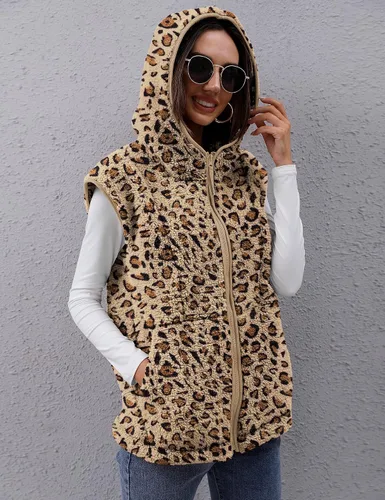 Vista 2 de TFSDOD Chaleco de forro polar sherpa para mujer, acogedor, sin mangas, con bolsillo, chaleco con capucha y cremallera para mujer