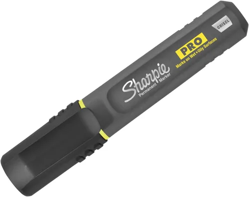 Vista 3 de Sharpie Marcadores permanentes profesionales, barril antivuelco, punta de cincel, color negro, marcas en superficies húmedas y aceitosas, 1 unidad