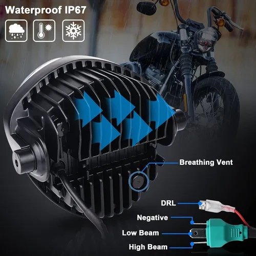 Vista 3 de MOVOTOR - Faro delantero para motocicleta, 7 pulgadas, con abrazadera de soporte, fondo rojo, luz blanca DRL, luz alta y baja, para motocicleta