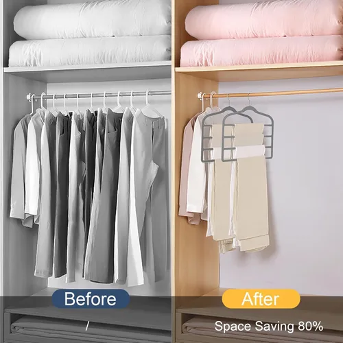 Vista 5 de Tinfol Perchas de terciopelo gris para pantalones que ahorran espacio, 4 perchas antideslizantes para pantalones, perchas para pantalones