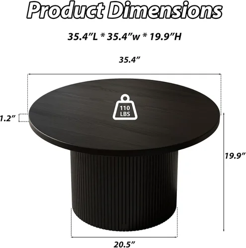 Vista 2 de MAISONARIA - Mesa de café redonda negra con marco de metal, mesas de café de 35" para sala de estar, mesa de centro de madera circular con acento
