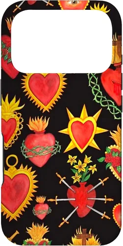 Vista 29 de iPhone 14 Pro Max Hearts Mexican Days of the Dead Latina Milagros Folk Art Fun Case