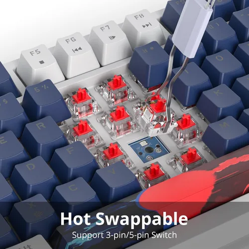 Vista 4 de Teclado mecánico 75% para juegos, teclado de montaje en junta con cable, 82 teclas, teclado intercambiable en caliente, perilla retroiluminada RGB