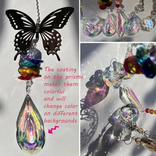 Vista 3 de Atrapasoles de cristal con prismas para ventana colgante, decoración de arco iris para interiores, búho, colibrí, mariposa, prisma, regalo, paquete
