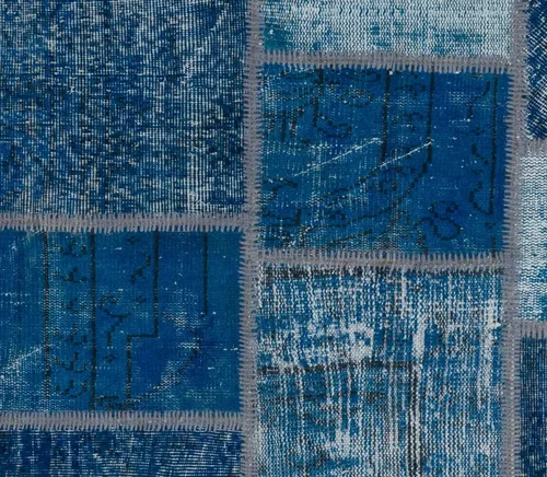 Vista 4 de Round Handmade Vintage Turkish Patchwork Rug, Circular Modern Re-Dyed Patchwork Carpet. D391