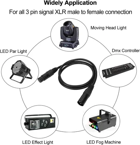 Vista 7 de Cable DMX de 3.2 pies / 1m, 10PCS 10 cables DMX de 3 pines, cables DMX, alambres DMX, DMX512 XLR macho a hembra, cable de señal de luz de escenario