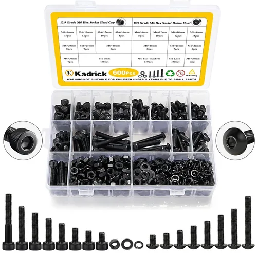 Vista 32 de Kadrick 1230 piezas de tornillos de acero inoxidable 304, surtido métrico M2 M3 M4 M5, kit de pernos de cabeza hexagonal de botón de 4mm-20mm