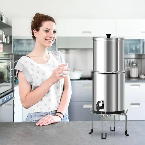 Vista 7 de Soporte de sistema de filtro de agua alimentado por gravedad, soporte de acero inoxidable desmontable compatible con el sistema de filtro de agua
