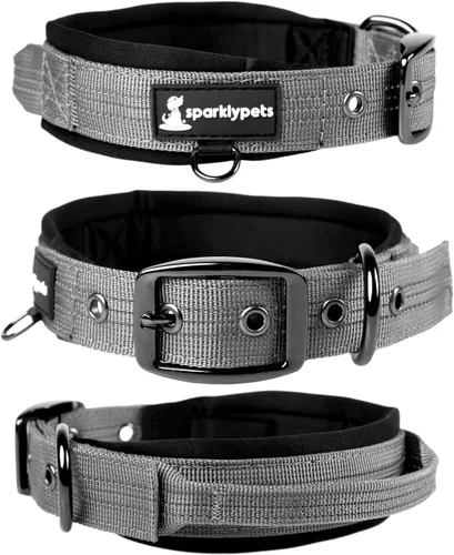Vista 8 de SparklyPets Collar de perro resistente con asa para perros medianos y grandes, collar profesional con costuras reflectantes, mango suave y hebilla