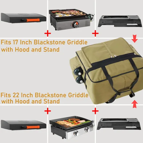 Vista 5 de EUTRKei Funda para parrilla Blackstone de 22 pulgadas, accesorios para bolsa de transporte de parrilla de 17 pulgadas, acomodada con capucha