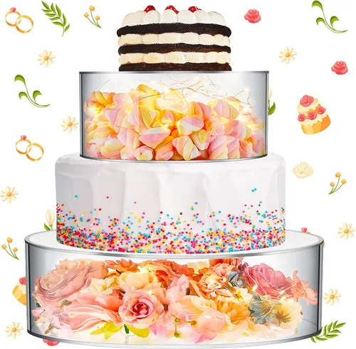 Vista 8 de Sunnyray 2 piezas de soportes acrílicos para pasteles para mesa de postres, con relleno transparente, elevador de pasteles y niveles de cupcakes