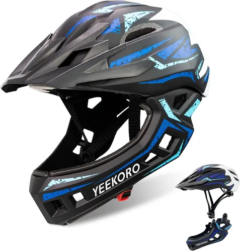 Vista 8 de Kids Bike Helmet with Chin Guard, Adjustable Full Face Helmet Negro-rojo