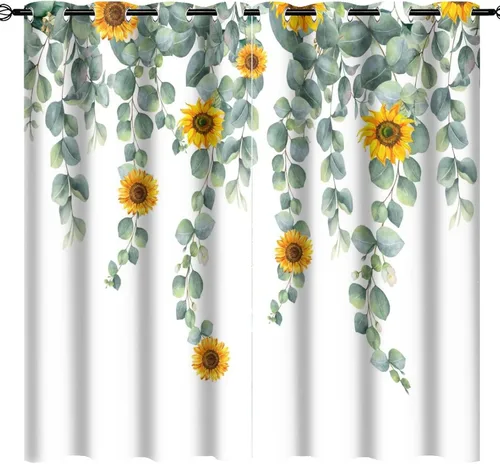 Vista 28 de Cortinas abstractas de eucalipto y colibrí, cortinas opacas con aislamiento térmico y ojales para dormitorio, 2 paneles de 45 pulgadas de largo x 21