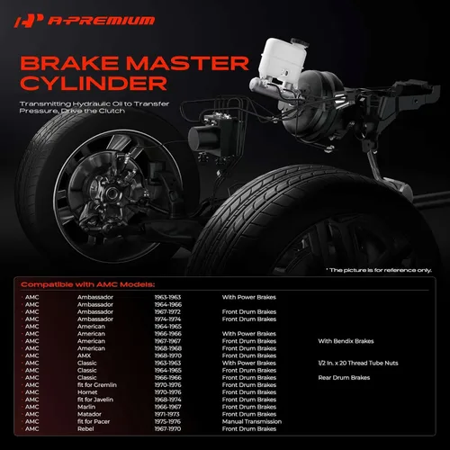 Vista 2 de A-Premium Cilindro maestro de freno compatible con vehículos AMC y Jeep Wagoneer, Jeepster, J-2500, J-2600, J-2700, J-2800, J-3500, J-3600, J-3700