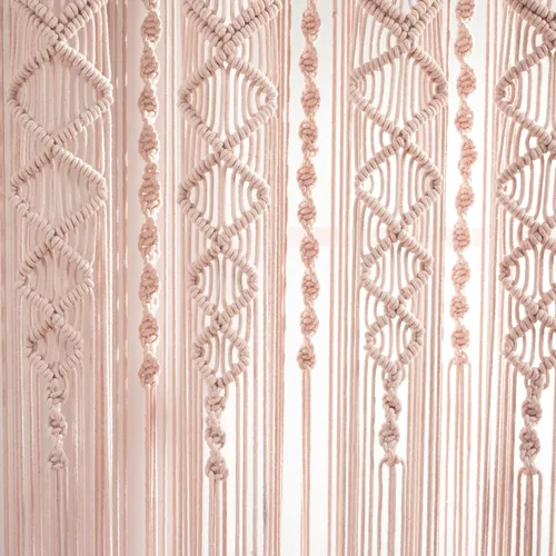 Vista 4 de Lush Decor Panel Individual de Cortina de Ventana de Algodón Texturizado Macramé Boho 40" An x 84" L Rubor - Cortinas de Macramé para Ventanas