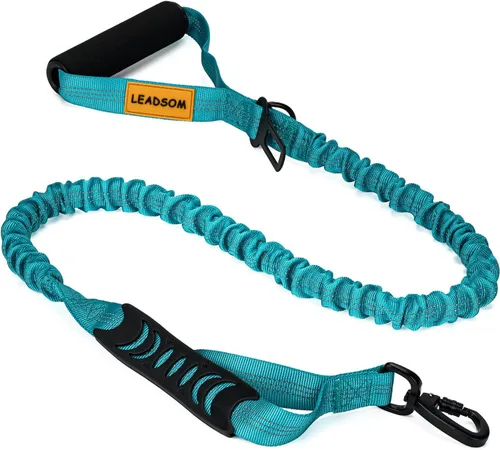 Vista 12 de Correa de perro de 6 pies altamente reflectante, resistente, elástica y de bungee, para perros medianos y grandes, con amortiguación de choque