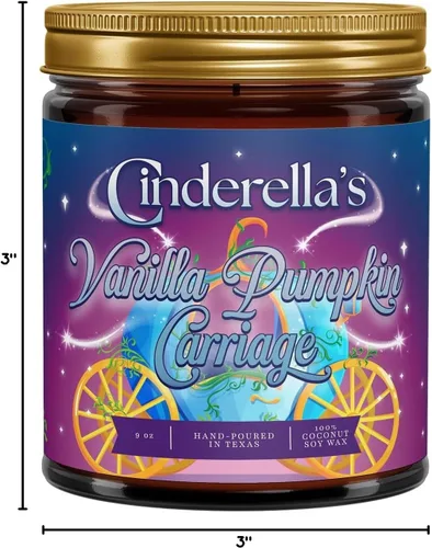 Vista 8 de s Cinderella's Vanilla Pumpkin Carriage Vela perfumada Cera de soja de coco 100% natural y mecha de algodón en tarro de vela ámbar Vertido a