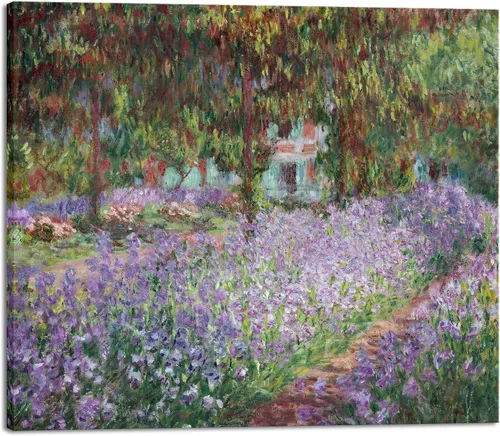 Vista 13 de Wieco Art Lienzo enmarcado para pared, diseño de lirios en el jardín de Monet, 1900 por Claude Monet, impresionismo, arte impreso, obra de arte