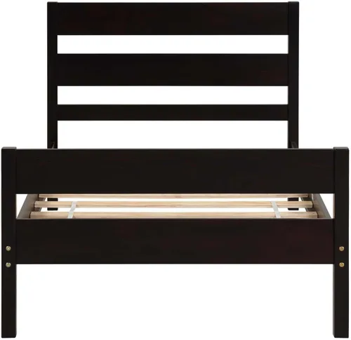 Vista 9 de Base de cama de plataforma de madera de tamaño individual con cabecera y estribo de estilo moderno, marco de cama de madera con patas de soporte