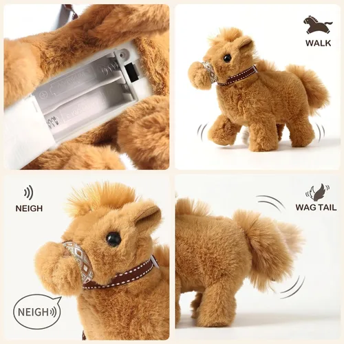 Vista 3 de Toylink Caballo de peluche para niños, juguete electrónico interactivo de peluche con hacer sonido/caminar/mover la cola, regalos de cumpleaños