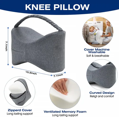 Vista 2 de Almohada de rodilla y pierna para dormir de lado, almohada de pierna para dormir de lado con correa, 100% espuma viscoelástica, cojín espaciador