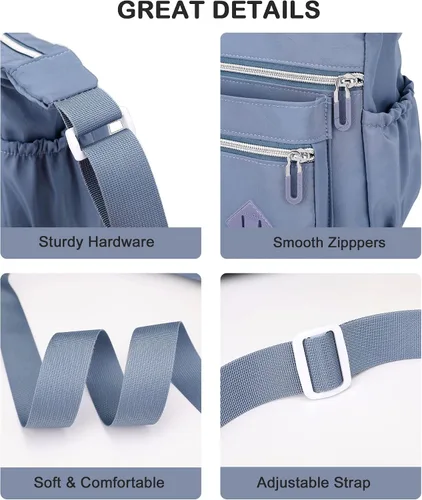 Vista 6 de BASICPOWER Bolso cruzado para mujer, múltiples bolsillos, ligero, impermeable, bolso de mano de viaje